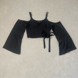 Missguided Black Wrap Over Cold Shoulder Blouse - size 2